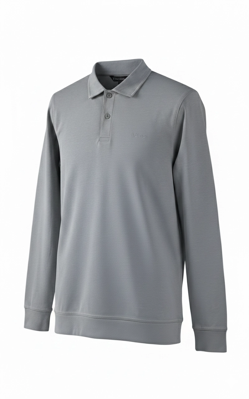 2 Button Knitted Full Sleeve Polo T Shirt (3) 2 Button Flat Knit Long Sleeve Polo Sweater - Image 1