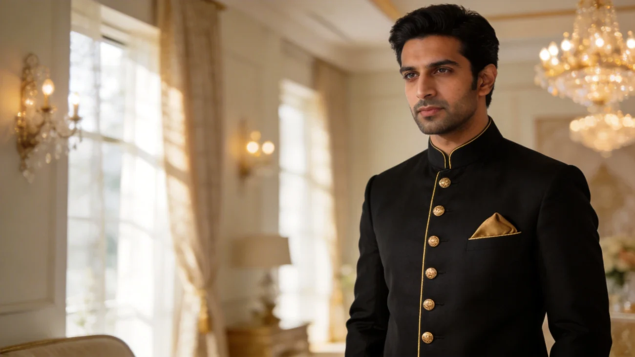 Look 1: Minimalist Black Shalwar Kameez with Coat for Daytime Events