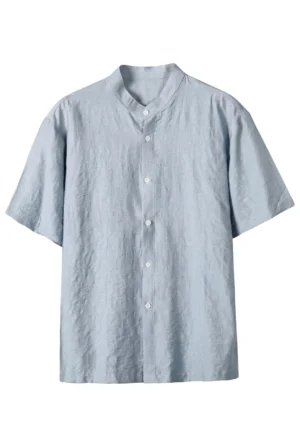 Band Collar Short-Sleeve Shirt F-Grey