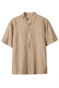 Band Collar Short-Sleeve Shirt Sand