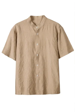 Band Collar Short-Sleeve Shirt Sand