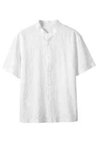 Band Collar Short-Sleeve Shirt White