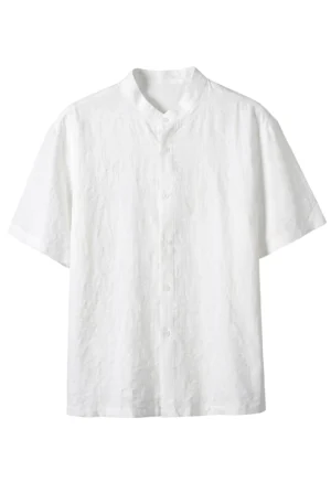 Band Collar Short-Sleeve Shirt White
