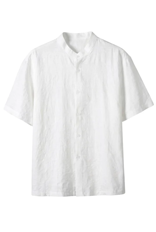 Band Collar Short-Sleeve Shirt White