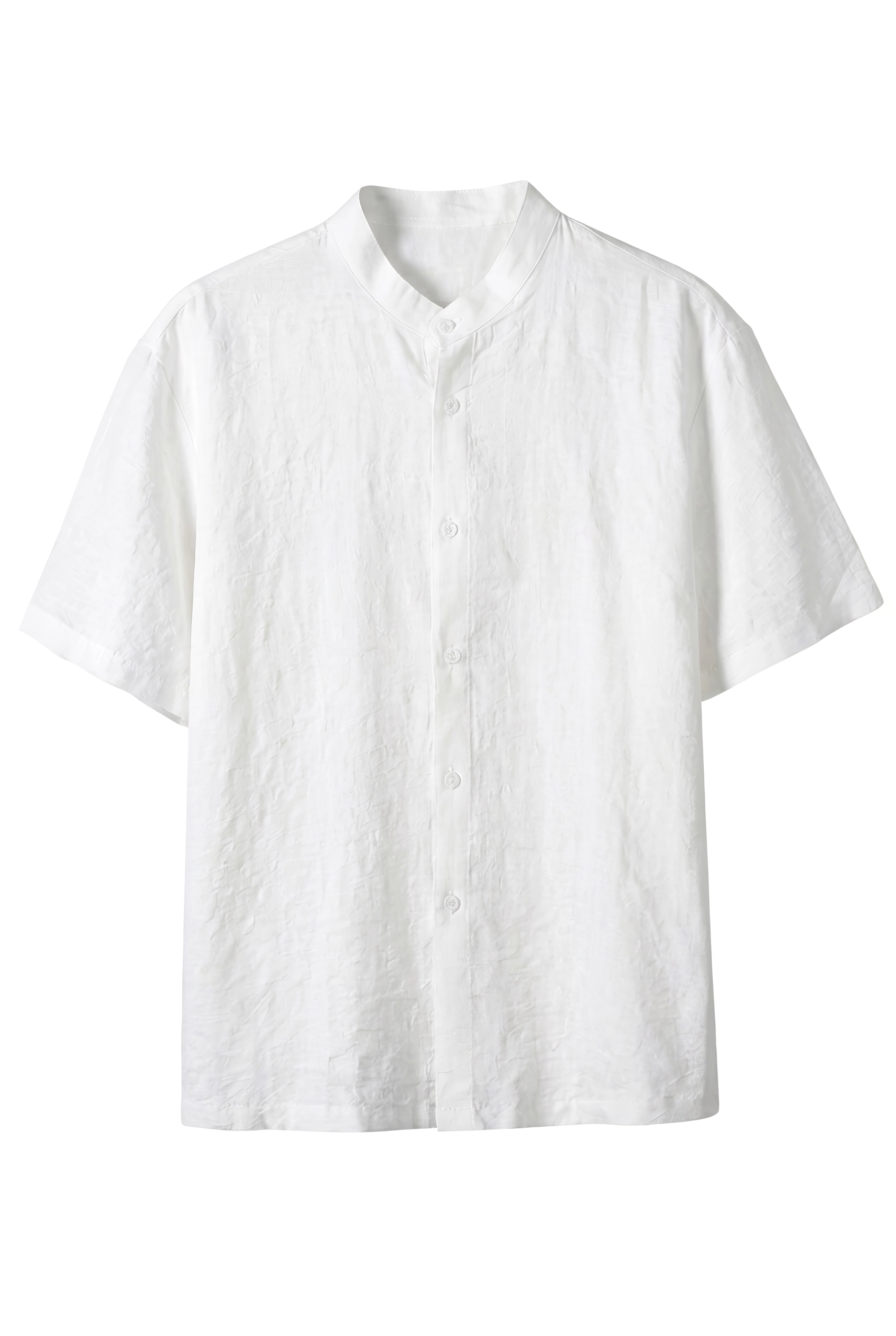 Band Collar Short-Sleeve Shirt White Band Collar Short-Sleeve Shirt White