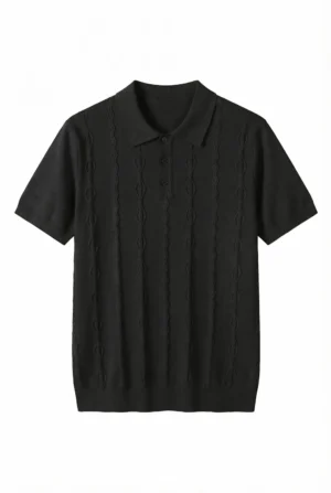 Cable Knit Polo Shirt Black