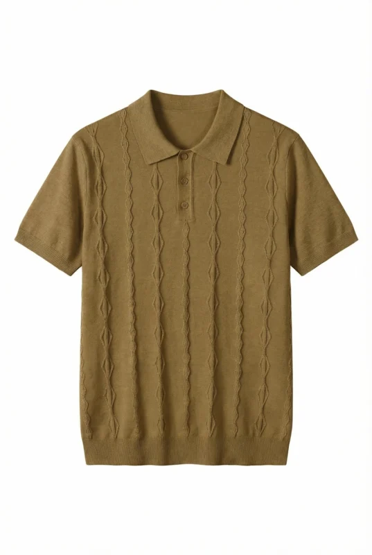 Cable Knit Polo Shirt Cancoli Cream