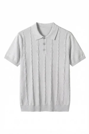 Cable Knit Polo Shirt Moca Moss