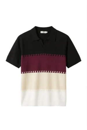 Colour-Block Knit Polo Black