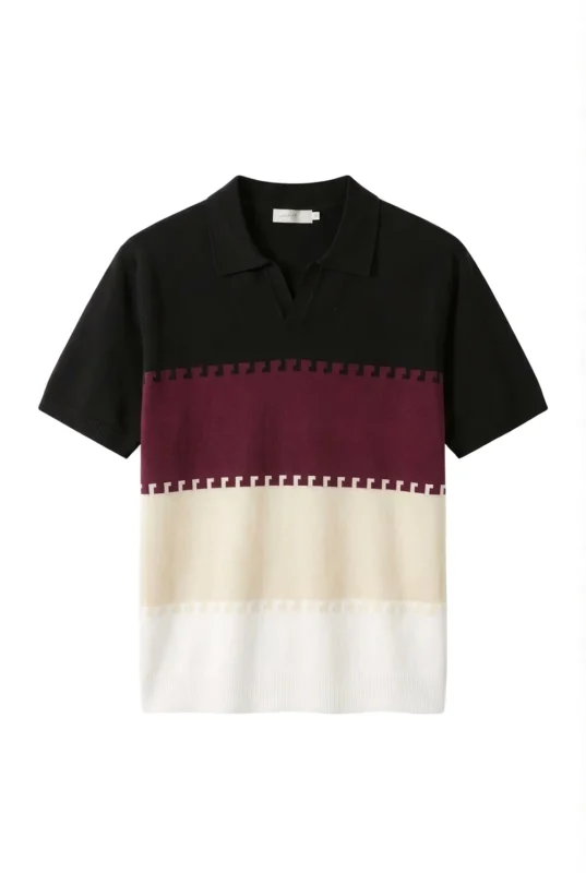 Colour-Block Knit Polo Black