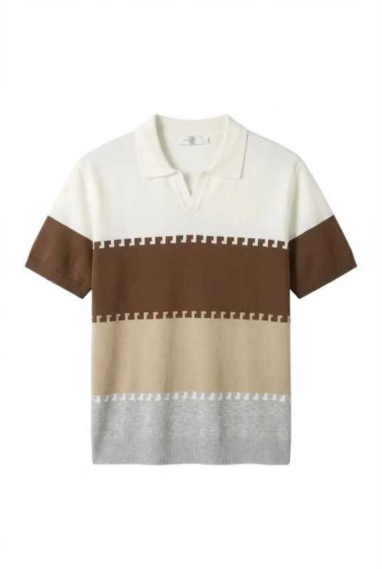 Colour-Block Knit Polo Cancoli Cream