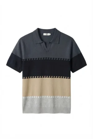 Colour-Block Knit Polo Moca Moss