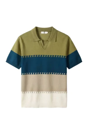 Colour-Block Knit Polo Navy