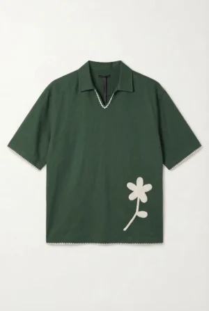 Crochet Floral Polo Shirt Forest