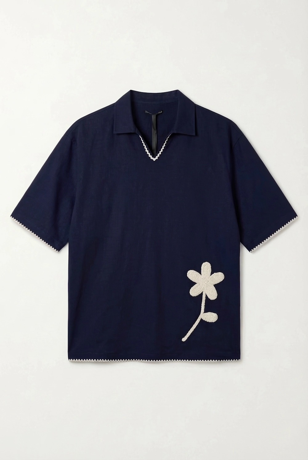 Crochet Floral Polo Shirt Navy Crochet Floral Polo Shirt Navy