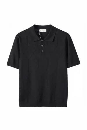 Diamond Knit Button Polo Black