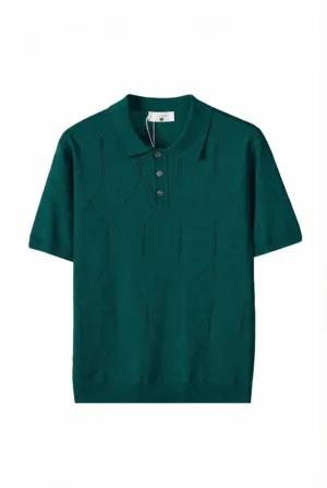 Diamond Knit Button Polo Deep Teal