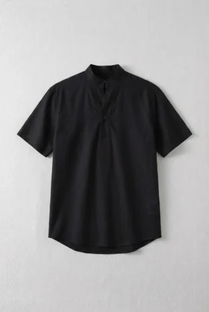 Henley Neck Popover Shirt Black