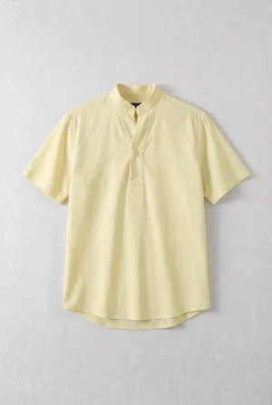 Henley Neck Popover Shirt Ecru