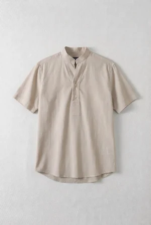 Henley Neck Popover Shirt Greige