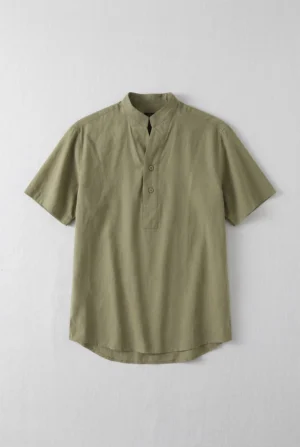 Henley Neck Popover Shirt Olive