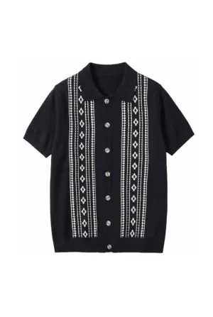 Jacquard Pattern Knit Shirt Black
