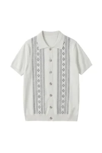 Jacquard Pattern Knit Shirt Cancoli Cream
