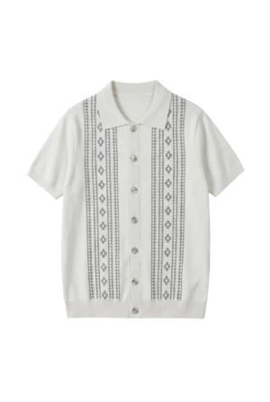 Jacquard Pattern Knit Shirt Cancoli Cream