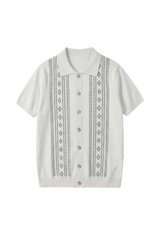 Jacquard Pattern Knit Shirt Cancoli Cream