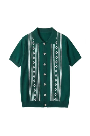 Jacquard Pattern Knit Shirt Forest