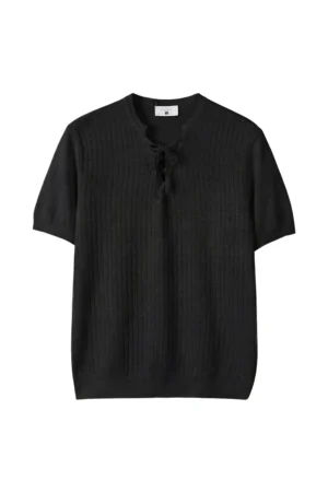 Lace-Up Ribbed Knit Tee Black