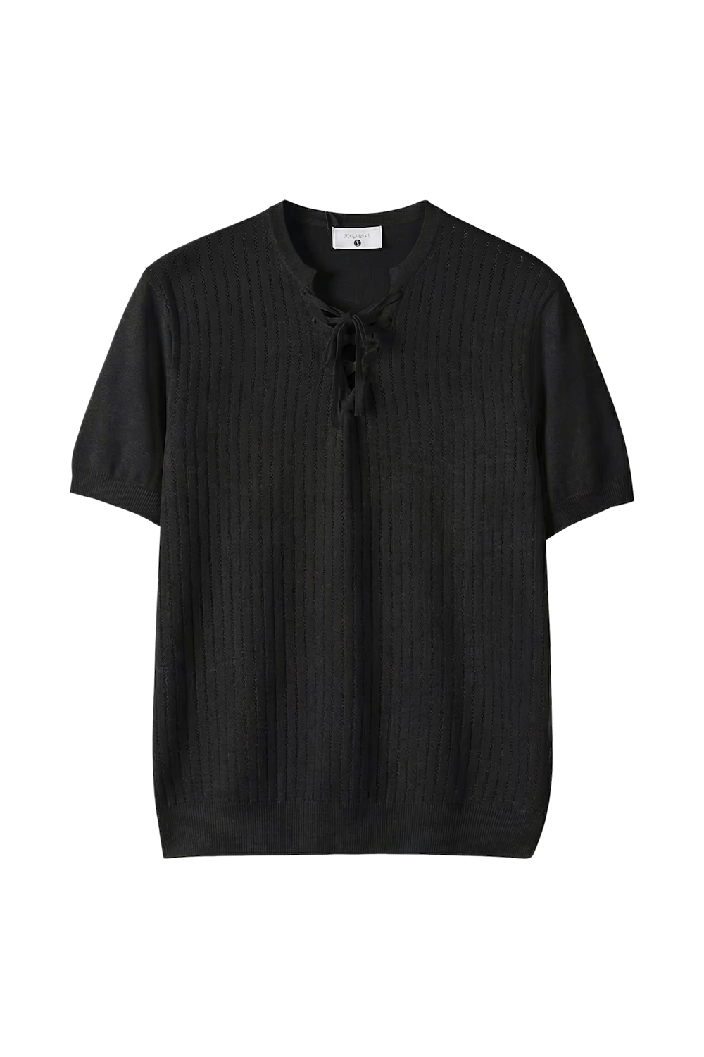 Lace-Up Ribbed Knit Tee Black Lace-Up Ribbed Knit Tee Black