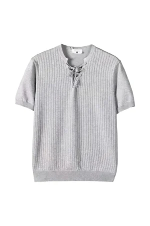 Lace-Up Ribbed Knit Tee Grey