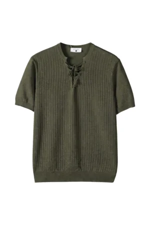 Lace-Up Ribbed Knit Tee Moca Moss