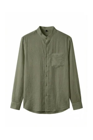 Mandarin Collar Crinkle Shirt Dune