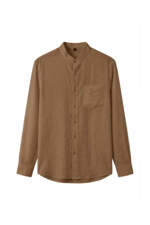 Mandarin Collar Crinkle Shirt Sage