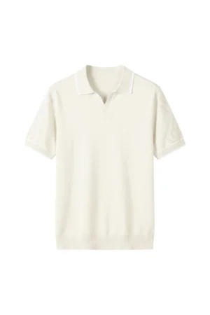 Open Collar Knit Polo Cream