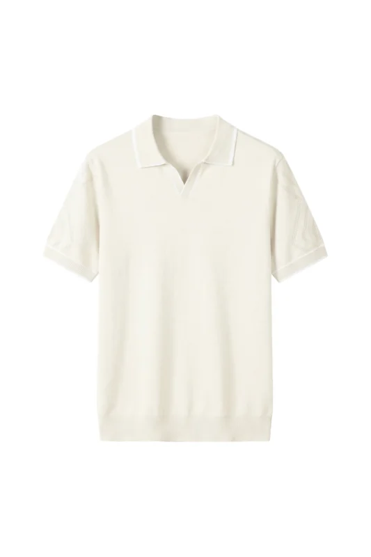 Open Collar Knit Polo Cream