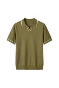 Open Collar Knit Polo Olive