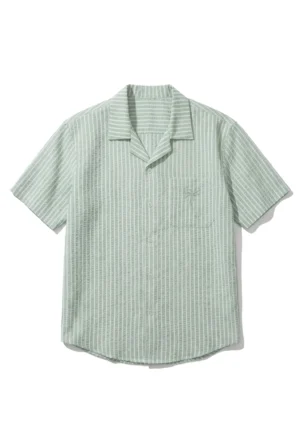Seersucker Stripe Camp Shirt Greige