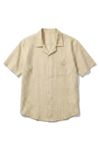 Seersucker Stripe Camp Shirt Pale Gold