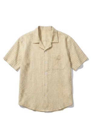 Seersucker Stripe Camp Shirt Pale Gold