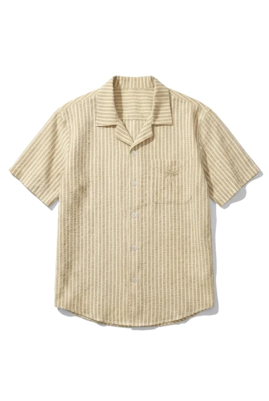 Seersucker Stripe Camp Shirt Pale Gold