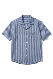 Seersucker Stripe Camp Shirt Steel Blue