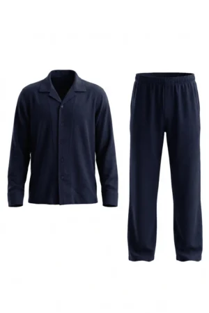 Slub Jersey Camp Collar Co ord Set Navy