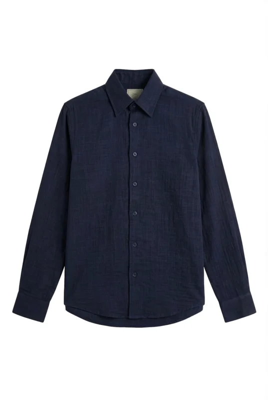 Slub Texture Casual Shirt Navy