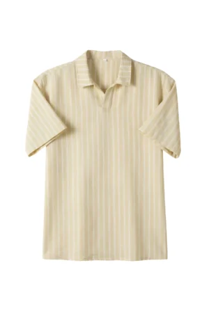 Striped Open Collar Camp Shirt Cancoli Cream