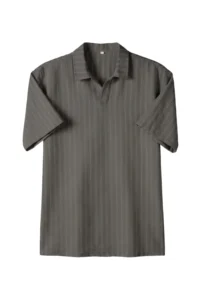 Striped Open Collar Camp Shirt Dune