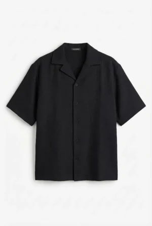 Textured Camp Collar Shirt Black