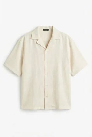 Textured Camp Collar Shirt Cream